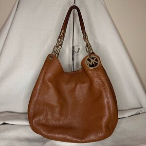 Michael Kors Large Lillie Brown Leather Shoulder Bag